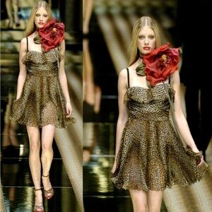 DOLCE & GABBANA RUNWAY D&G 100% Silk Leopard Print Bustier Bra Dress Size IT40